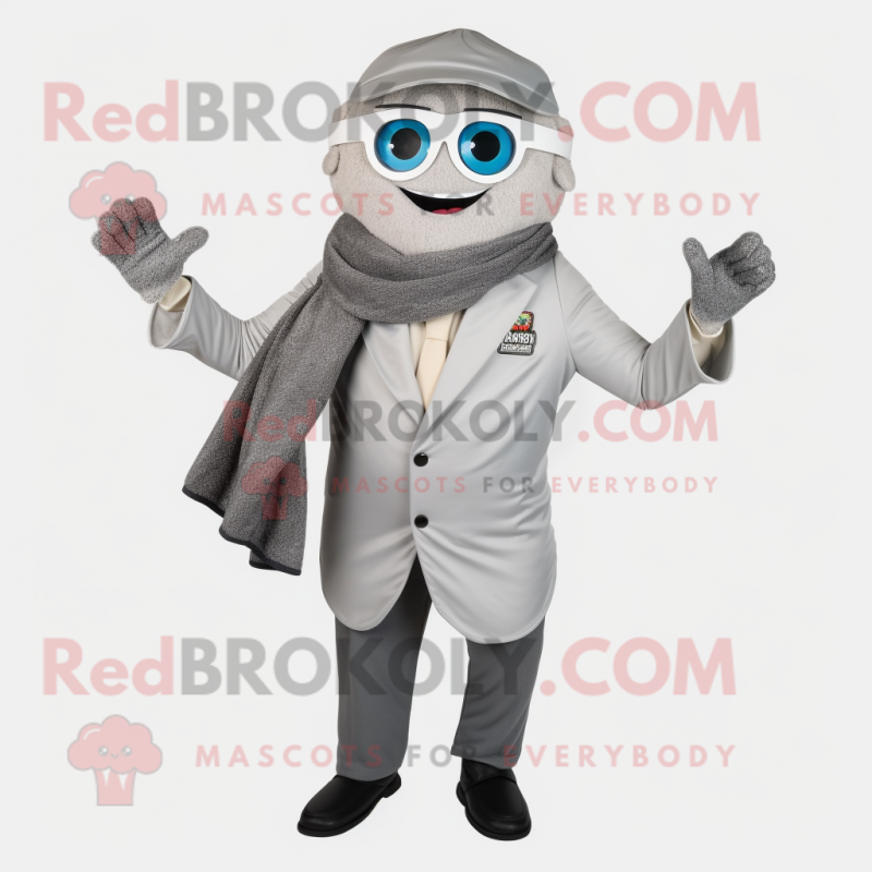 Silver Pizza mascot costume character dressed with a Blazer and Scarf clips