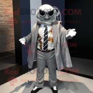 Silver Pizza mascot costume character dressed with a Blazer and Scarf clips