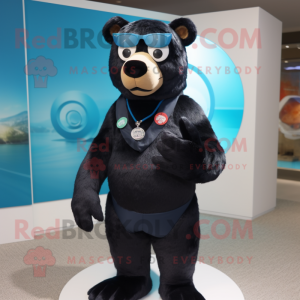 Blue Spectacled Bear mascot costume character dressed with a Swimwear and Rings