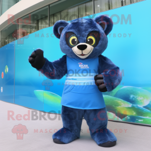 Blue Spectacled Bear mascot costume character dressed with a Swimwear and Rings