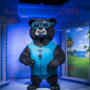 Blue Spectacled Bear mascot costume character dressed with a Swimwear and Rings