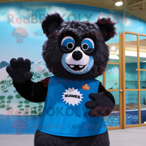 Blue Spectacled Bear mascot costume character dressed with a Swimwear and Rings