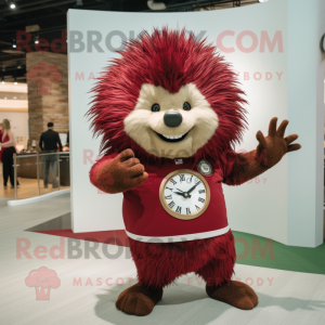 Maroon Porcupine mascot costume character dressed with a A-Line Dress and Bracelet watches