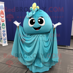 Cyan Enchiladas mascot costume character dressed with a Wrap Skirt and Hairpins