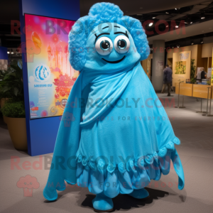 Cyan Enchiladas mascot costume character dressed with a Wrap Skirt and Hairpins