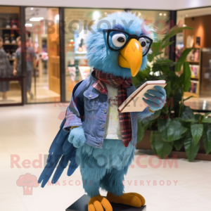nan Parrot mascot costume character dressed with a Boyfriend Jeans and Reading glasses