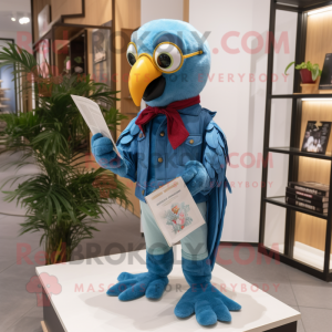 nan Parrot mascot costume character dressed with a Boyfriend Jeans and Reading glasses