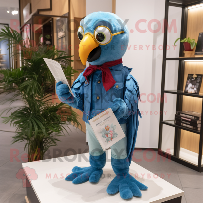 nan Parrot mascot costume character dressed with a Boyfriend Jeans and Reading glasses nan Parrot mascot costume character dressed with a Boyfriend Jeans and Reading glasses