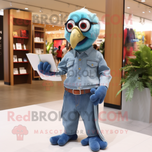 nan Parrot mascot costume character dressed with a Boyfriend Jeans and Reading glasses