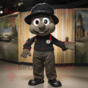 Black Bracelet mascot costume character dressed with a Corduroy Pants and Hats