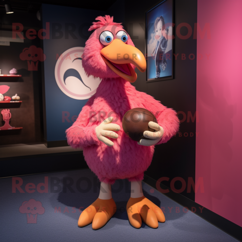 Pink Dodo Bird mascot costume character dressed with a Rugby Shirt and Shoe laces Pink Dodo Bird mascot costume character dressed with a Rugby Shirt and Shoe laces