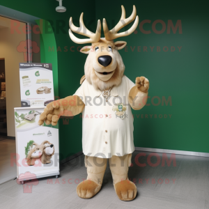 Cream Irish Elk mascot costume character dressed with a Shorts and Hairpins