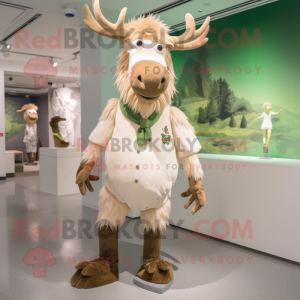 Cream Irish Elk mascot costume character dressed with a Shorts and Hairpins