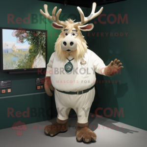 Cream Irish Elk mascot costume character dressed with a Shorts and Hairpins