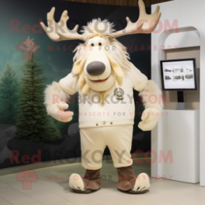 Cream Irish Elk mascot costume character dressed with a Shorts and Hairpins