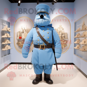 Sky Blue Civil War Soldier mascot costume character dressed with a Parka and Cummerbunds