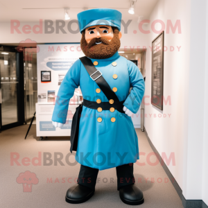 Sky Blue Civil War Soldier mascot costume character dressed with a Parka and Cummerbunds