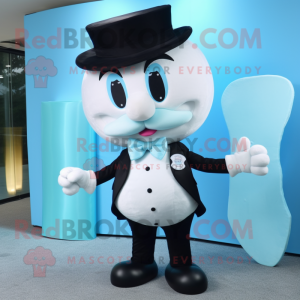 Sky Blue Ice Cream mascot costume character dressed with a Tuxedo and Bow ties