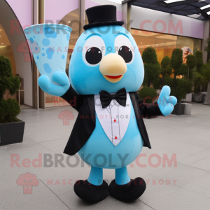 Sky Blue Ice Cream mascot costume character dressed with a Tuxedo and Bow ties