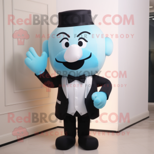 Sky Blue Ice Cream mascot costume character dressed with a Tuxedo and Bow ties