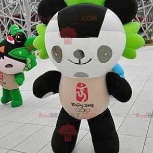 Zwart-witte en groene panda-mascotte - Redbrokoly.com