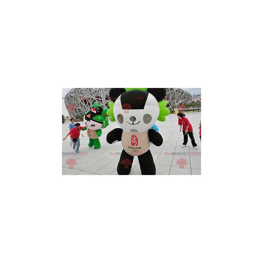 Mascote panda preto branco e verde - Redbrokoly.com