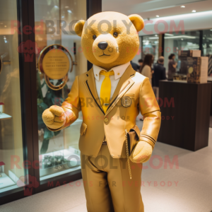 Gold Bear maskot kostume...