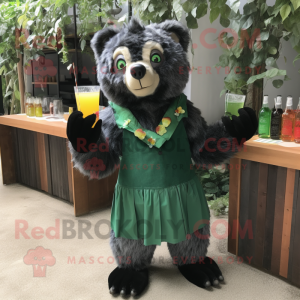 Forest Green Spectacled Bear mascot costume character dressed with a Cocktail Dress and Headbands