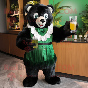 Forest Green Spectacled Bear mascot costume character dressed with a Cocktail Dress and Headbands