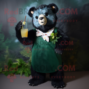 Forest Green Spectacled Bear mascot costume character dressed with a Cocktail Dress and Headbands