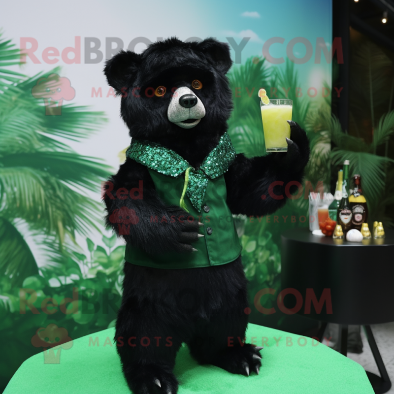 Forest Green Spectacled Bear mascot costume character dressed with a Cocktail Dress and Headbands