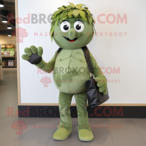 Olive Meatballs mascot costume character dressed with a Skinny Jeans and Gloves