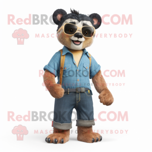 Gold Spectacled Bear mascot costume character dressed with a Boyfriend Jeans and Hairpins