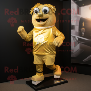 Gold Bracelet mascot costume character dressed with a Running Shorts and Scarves