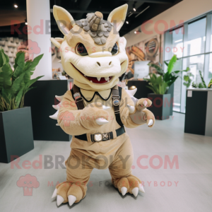 Beige Triceratops maskot...