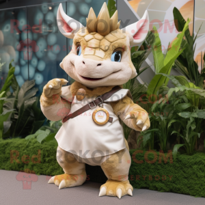 Beige Triceratops maskot...