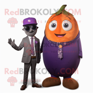 Purple Mango mascot costume character dressed with a Suit Jacket and Watches