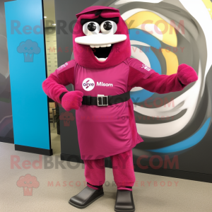 Magenta Wrist Watch mascot costume character dressed with a Sheath Dress and Wraps