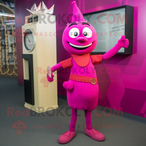 Magenta Wrist Watch mascot costume character dressed with a Sheath Dress and Wraps