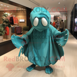 Teal Hermit Crab mascot costume character dressed with a Wrap Dress and Shoe clips