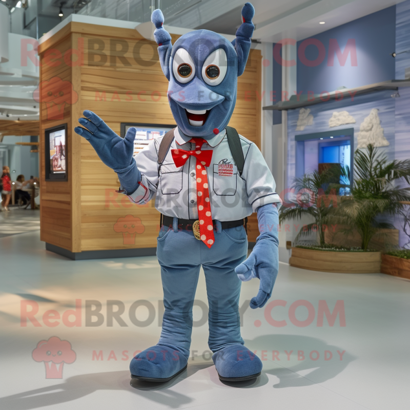 Gray Lobster mascot costume character dressed with a Chambray Shirt and Bow ties Gray Lobster mascot costume character dressed with a Chambray Shirt and Bow ties
