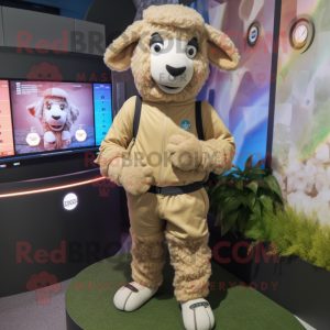 Tan Sheep mascot costume character dressed with a Joggers and Digital watches