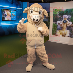 Tan Sheep mascot costume character dressed with a Joggers and Digital watches