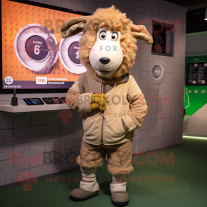 Tan Sheep mascot costume character dressed with a Joggers and Digital watches