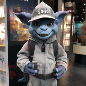 Gray Gargoyle mascot costume character dressed with a Hoodie and Berets