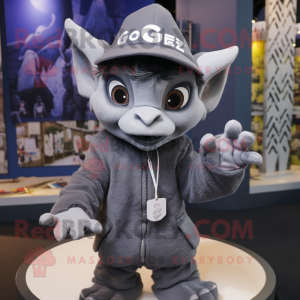 Gray Gargoyle mascot costume character dressed with a Hoodie and Berets