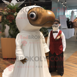 Brown Humpback Whale mascot costume character dressed with a Wedding Dress and Eyeglasses