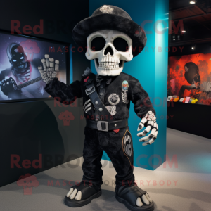 Black Skull mascot costume character dressed with a Romper and Belts