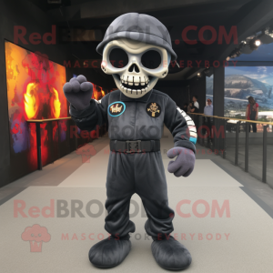 Black Skull mascot costume character dressed with a Romper and Belts