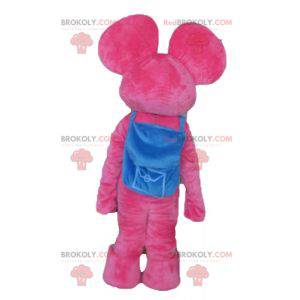 Mascotte d'éléphant rose avec un cartable bleu - Redbrokoly.com